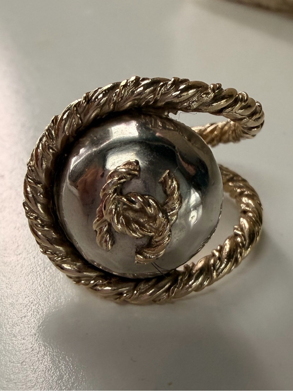 Chanel Gold and Silver Cocktail Rope-Detail Ring